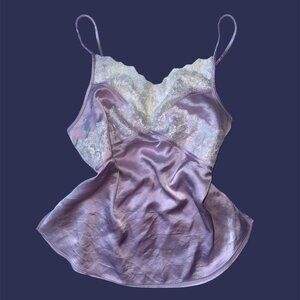 s vintage diane von furstenverg silk lavender lingerie camisole with white lace